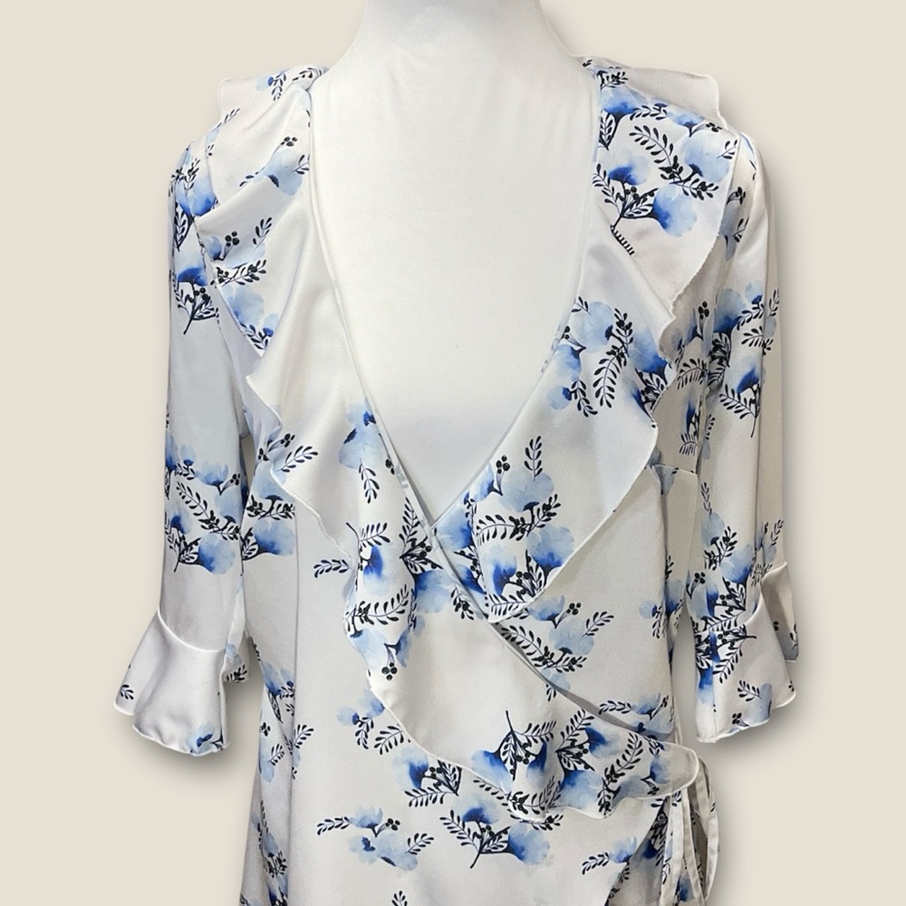 New Chiara Ferragni Floral Crepe Frill Wrap Dress Womens L